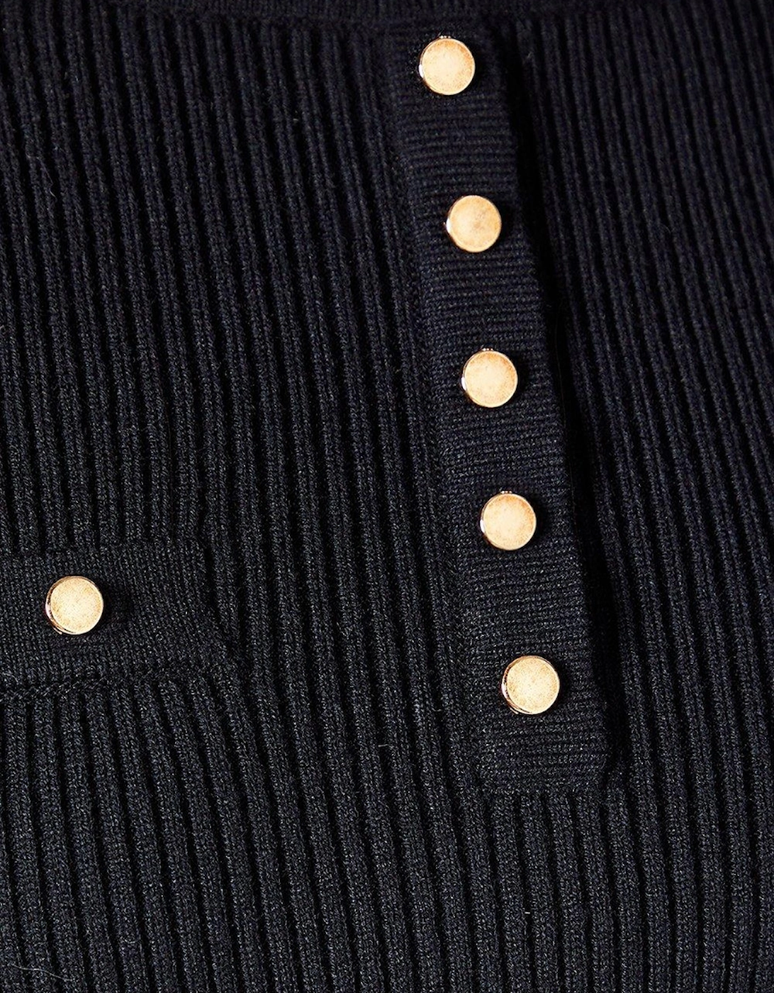 Womens/Ladies Knitted Ribbed Button Detail Midi Dress