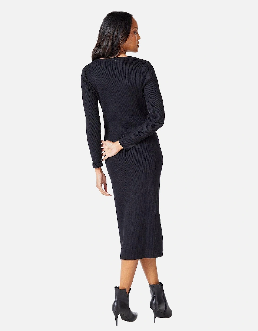 Womens/Ladies Knitted Ribbed Button Detail Midi Dress