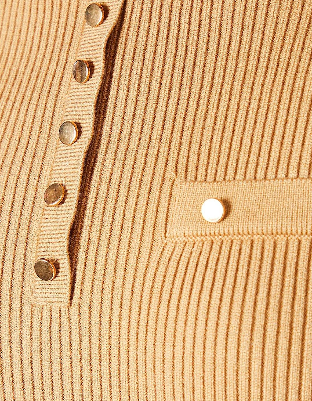 Womens/Ladies Knitted Ribbed Button Detail Midi Dress