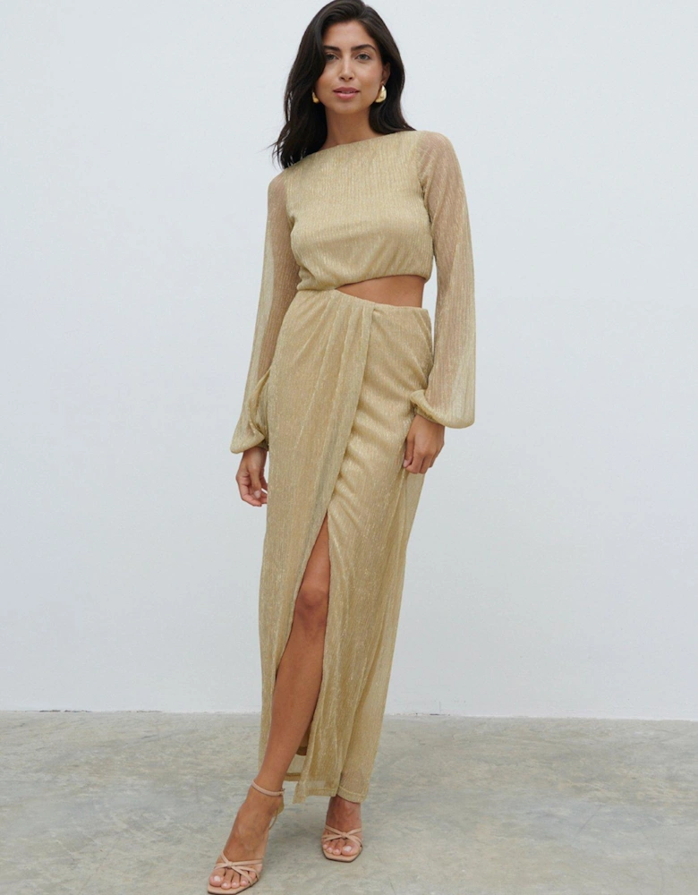 Rae Long Sleeve Cut Out Maxi Dress - Gold