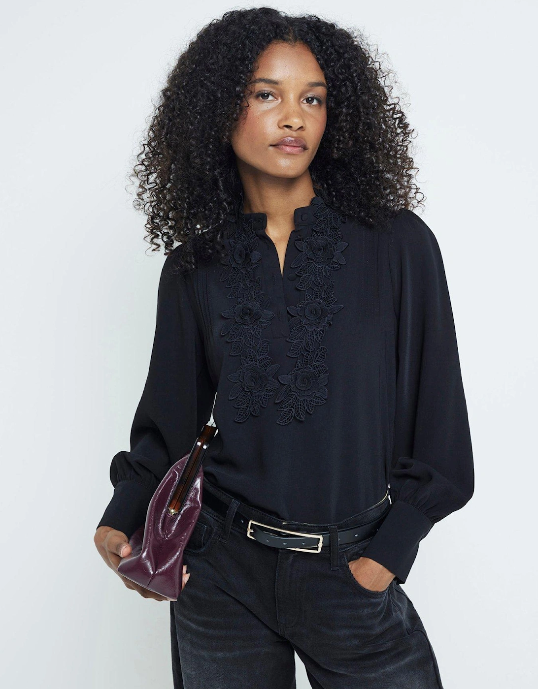 Floral Crep Blouse - Black, 6 of 5