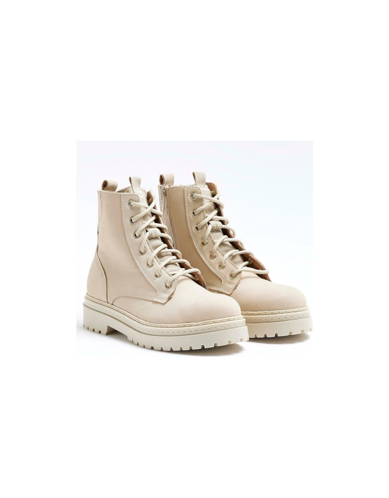 Elastic Lace Up Boot - Cream