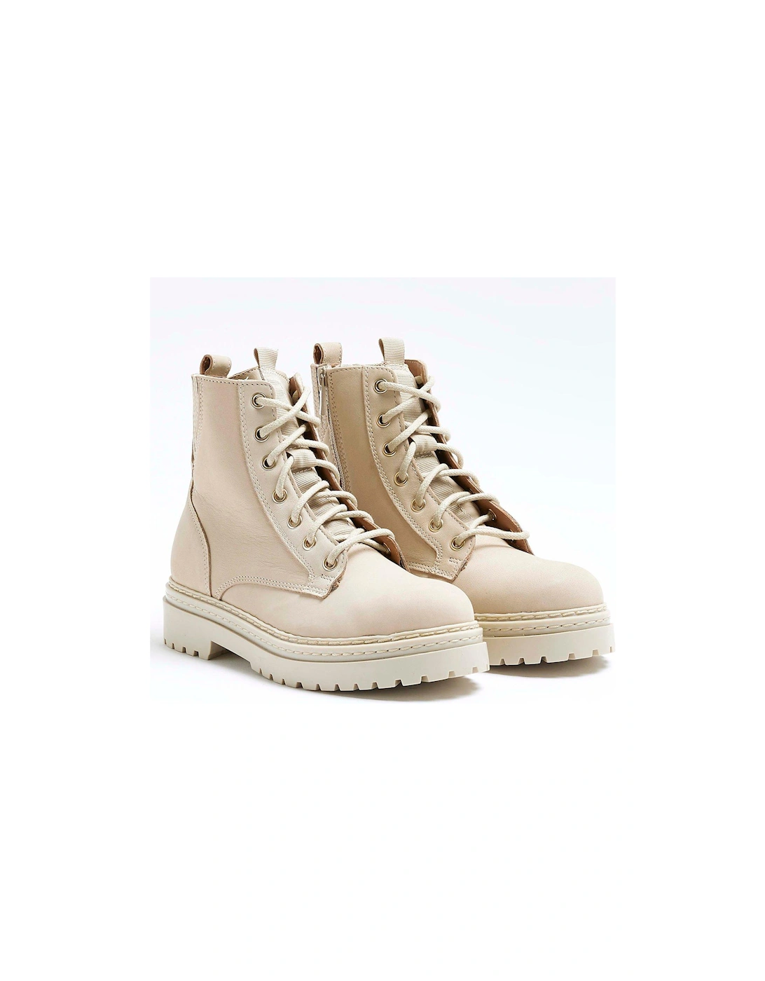 Elastic Lace Up Boot - Cream