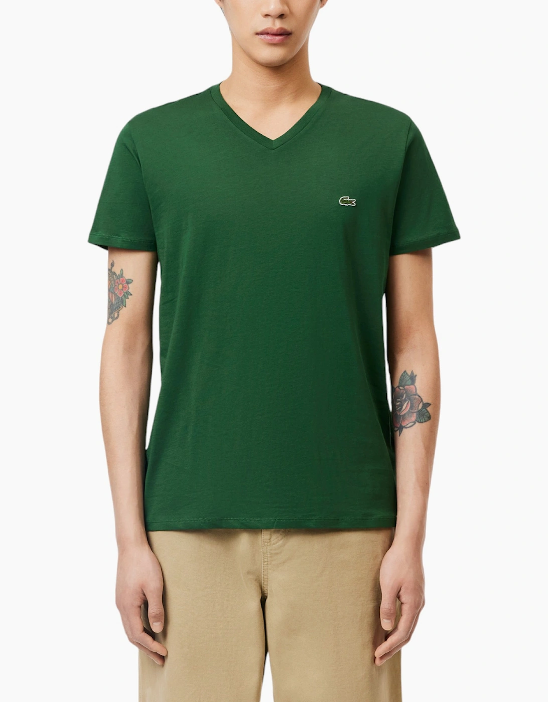 Lacoste Men's Lacoste TH6710 Mens V Neck T Shirt PIMA Casual Short Sleeve Summer Cotton Tee - Green
