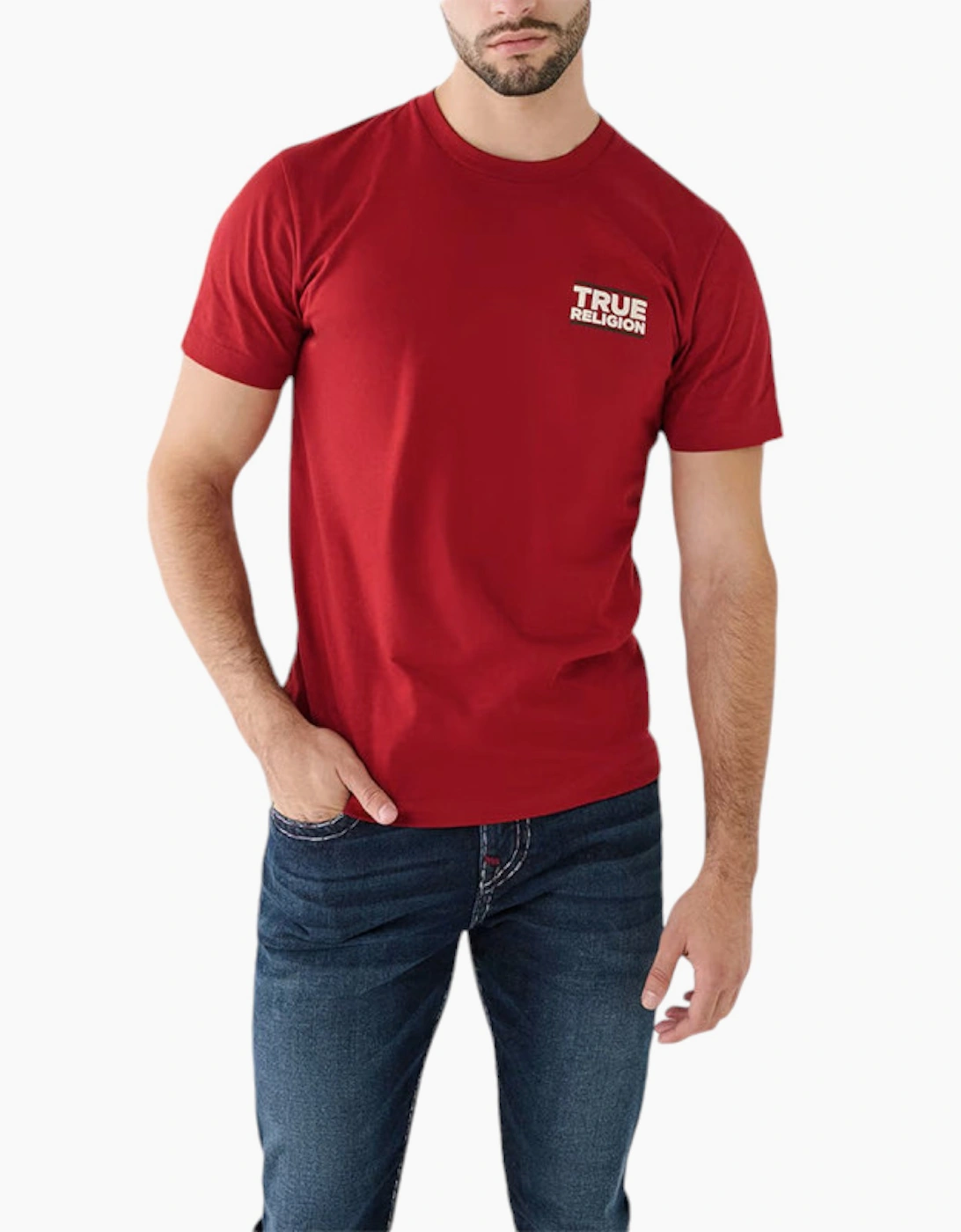 Men's True Religion Mens T Shirts Short Sleeve Buddha Summer Crew Neck Cotton Tee NEW - Red - Size: 40