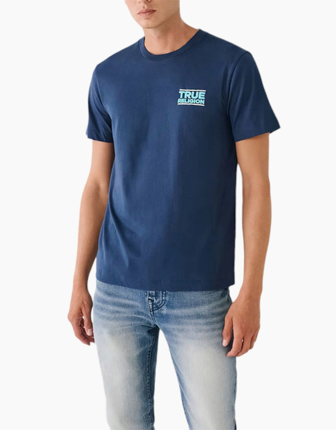 Men's True Religion Mens T Shirts Short Sleeve Buddha Summer Crew Neck Cotton Tee NEW - Navy - Size: 40