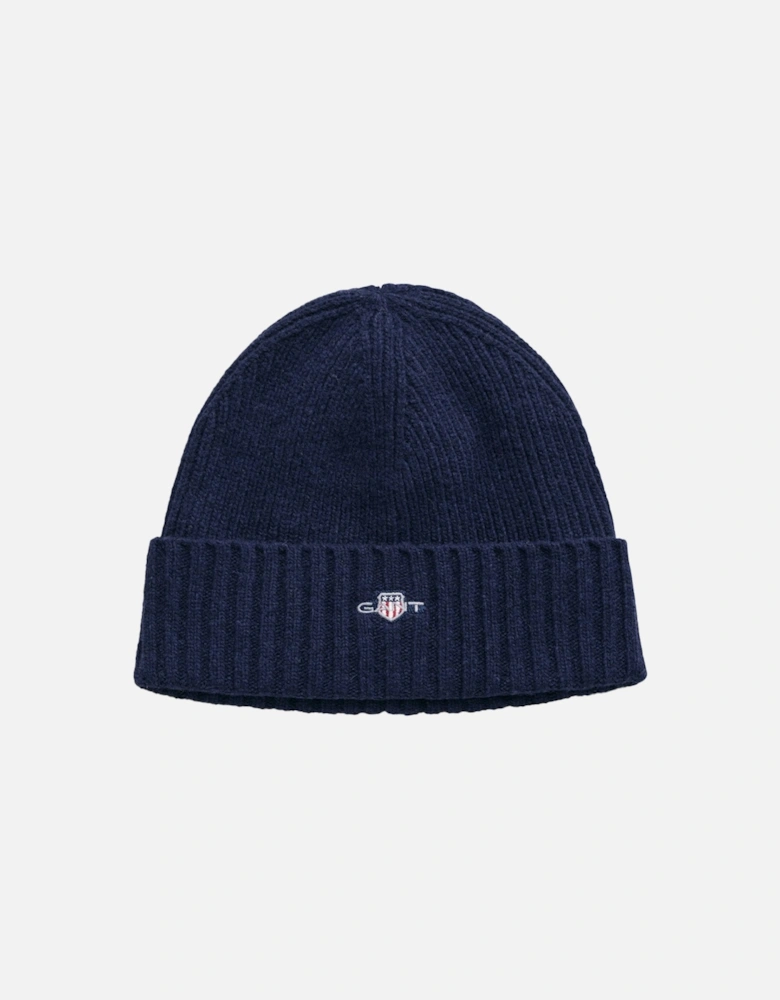 Shield Wool Beanie, Navy