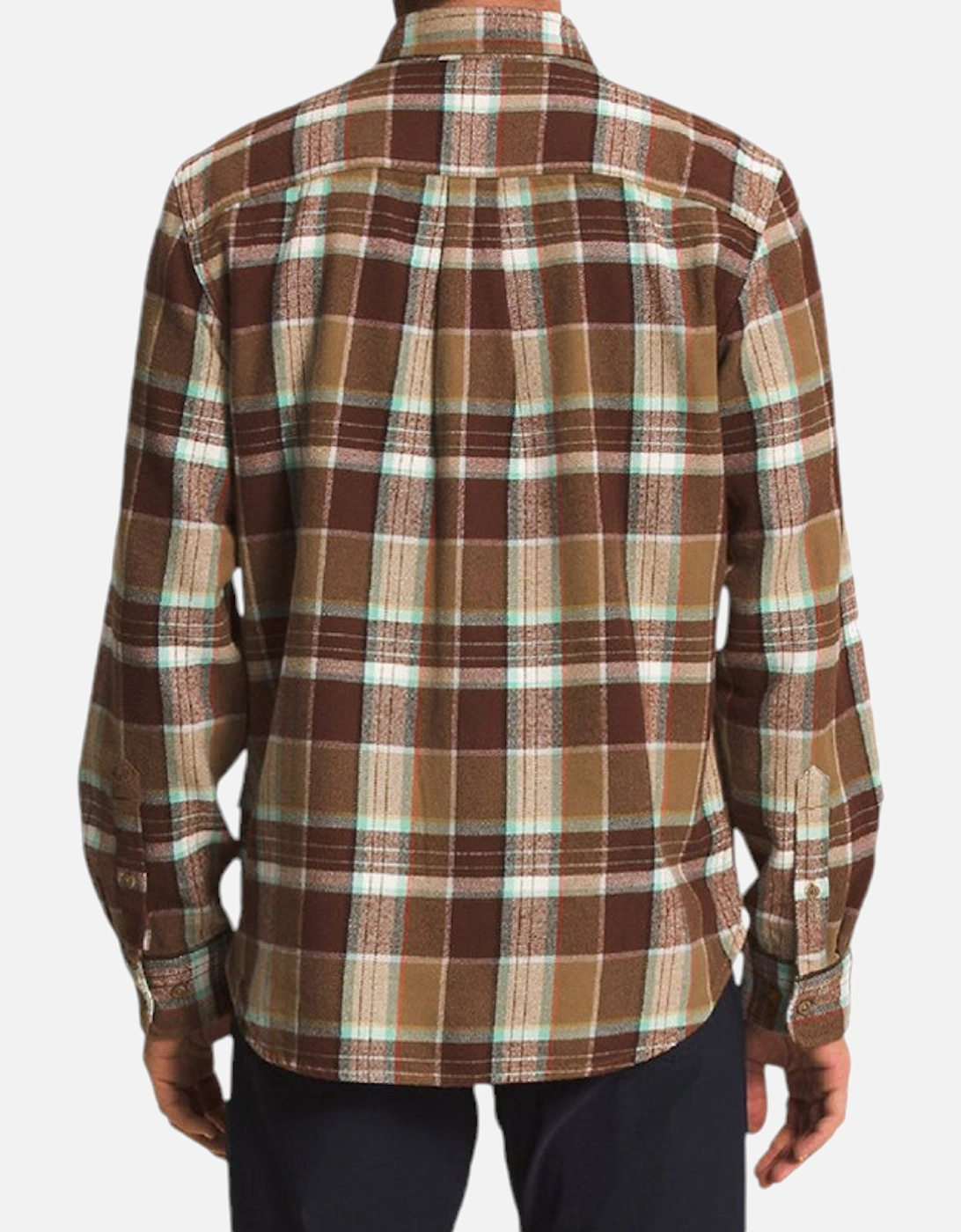 North Face Mens Check Shirts Cotton Long Sleeve Casual Soft Flannel Shirts Brown