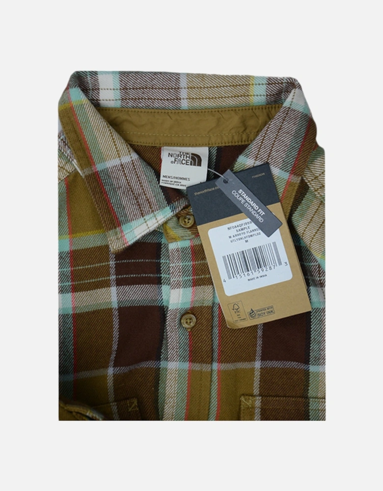 North Face Mens Check Shirts Cotton Long Sleeve Casual Soft Flannel Shirts Brown