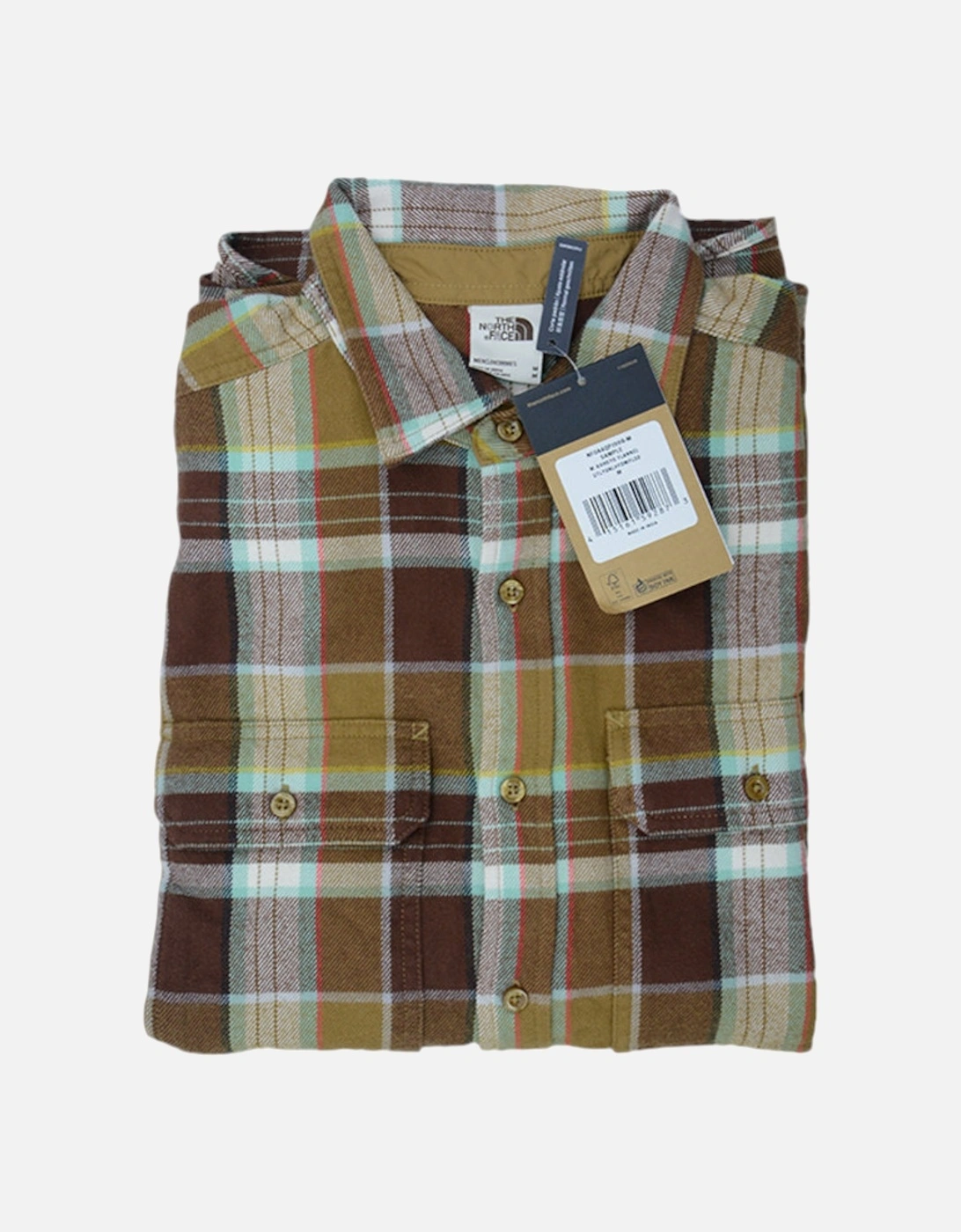 North Face Mens Check Shirts Cotton Long Sleeve Casual Soft Flannel Shirts Brown
