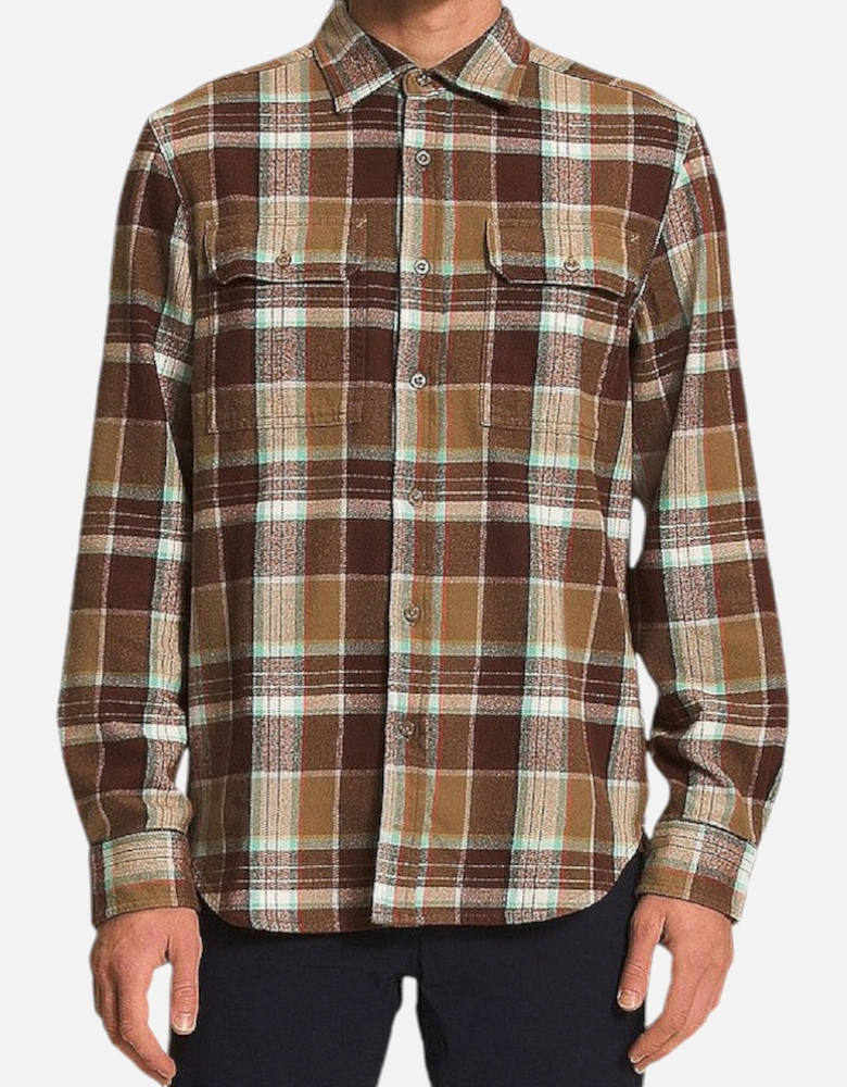 North Face Mens Check Shirts Cotton Long Sleeve Casual Soft Flannel Shirts Brown