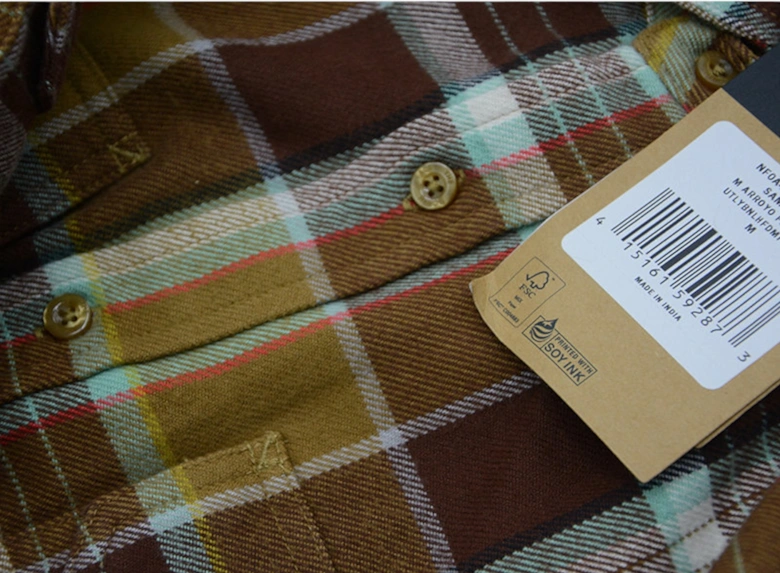 North Face Mens Check Shirts Cotton Long Sleeve Casual Soft Flannel Shirts Brown