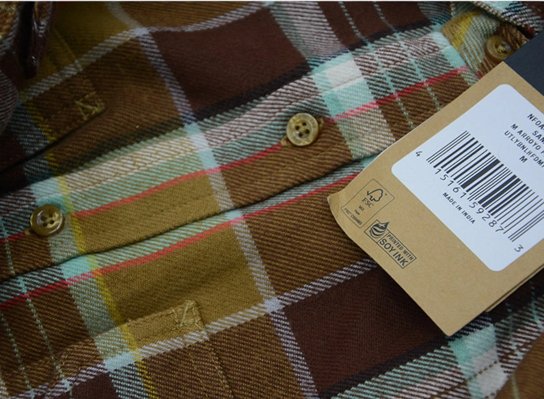 North Face Mens Check Shirts Cotton Long Sleeve Casual Soft Flannel Shirts Brown