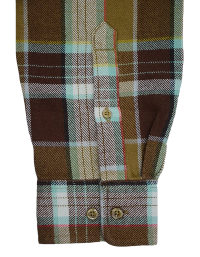 North Face Mens Check Shirts Cotton Long Sleeve Casual Soft Flannel Shirts Brown
