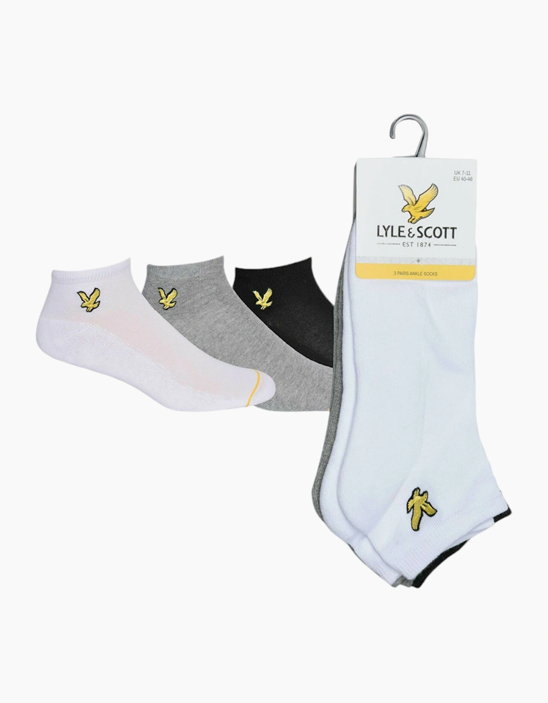 Men's Lyle and Scott Mens Ankle Socks Stretch Trainer 3X Pack Cotton Sports Socks 7-11 - White - Size: 7/7.5/8/8.5/9/9.5/10/10.5/11