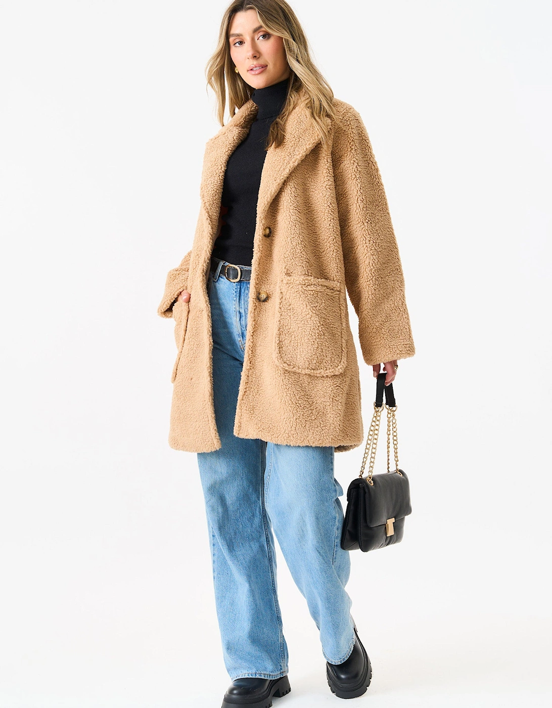 Camel Faux Fur Longline Teddy Overcoat, 5 of 4