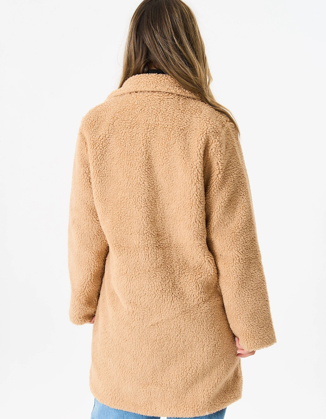 Camel Faux Fur Longline Teddy Overcoat