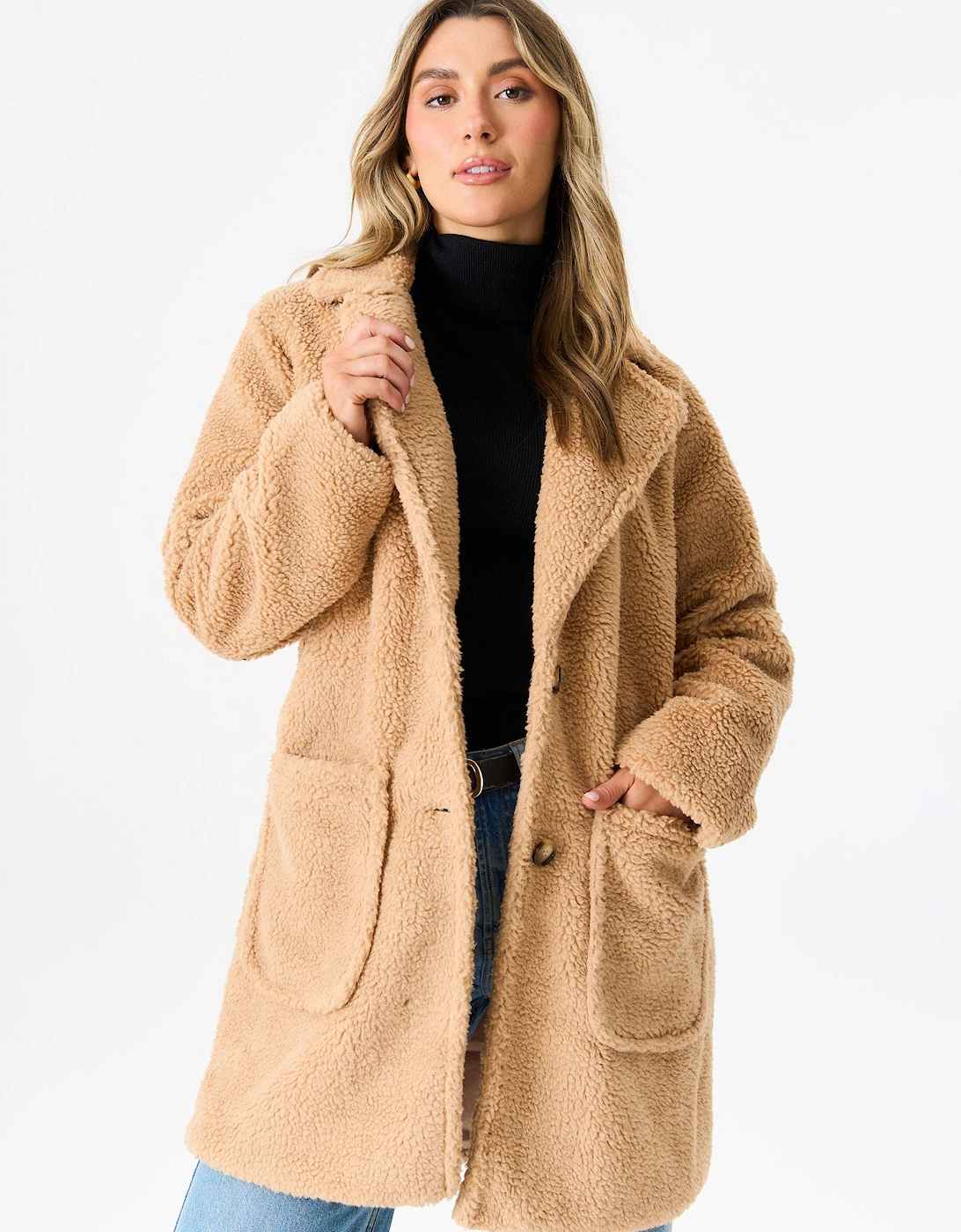 Camel Faux Fur Longline Teddy Overcoat