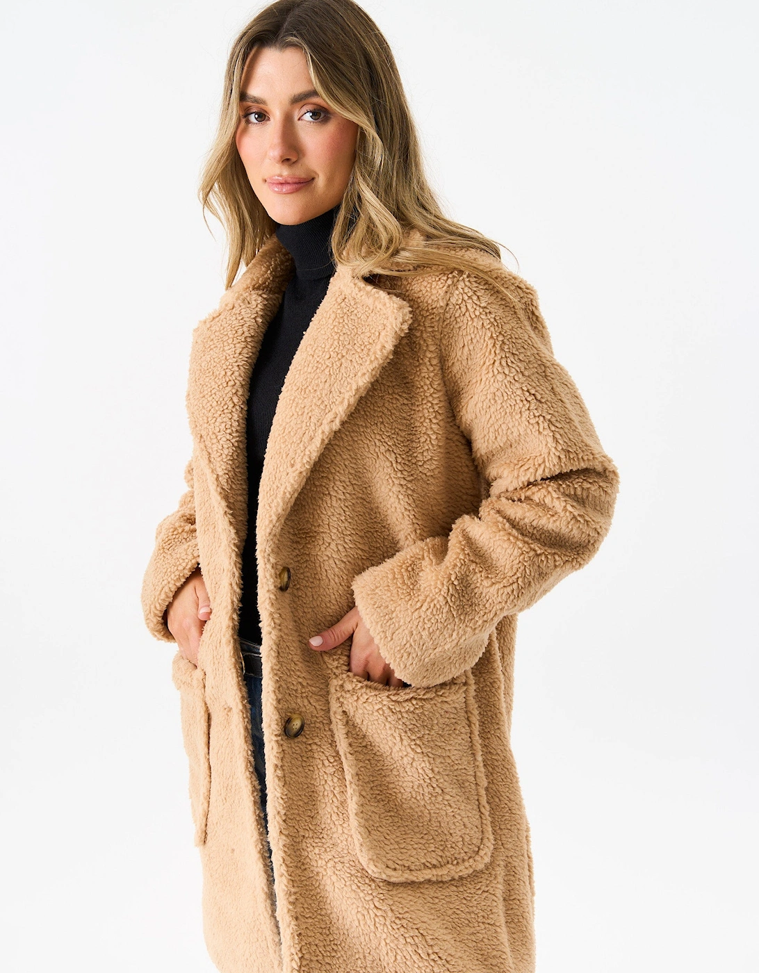 Camel Faux Fur Longline Teddy Overcoat