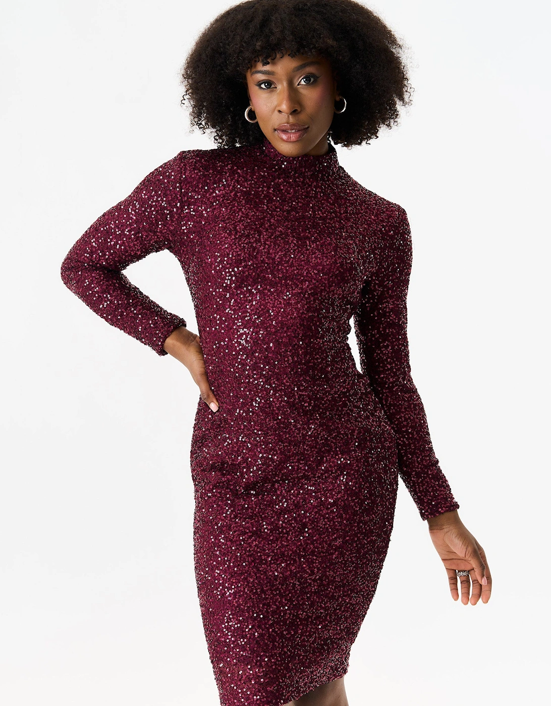 Plum Sequin High Neck Bodycon Dress