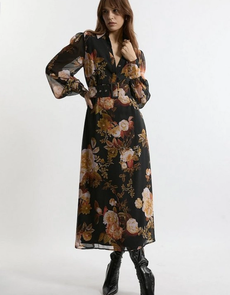 Petite Floral Georgette Maxi Shirt Dress