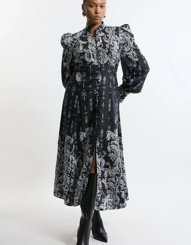 Plus Size Mono Floral Woven Button Up Maxi Dress