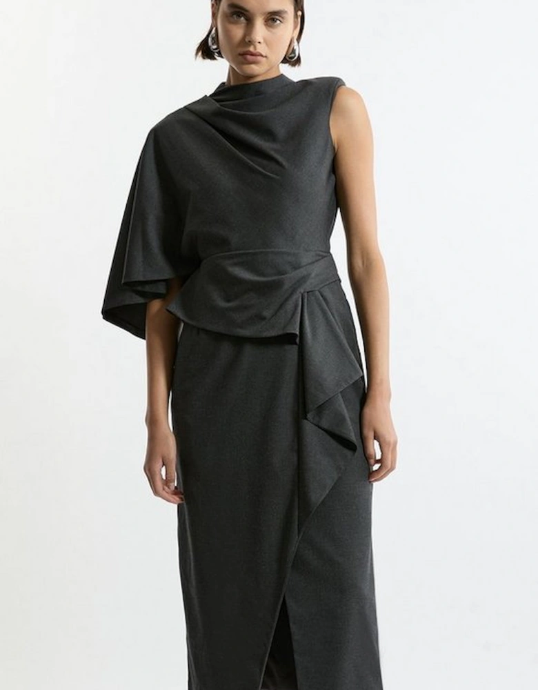 Tall Tailored Draped Asymmetric Maxi Dress