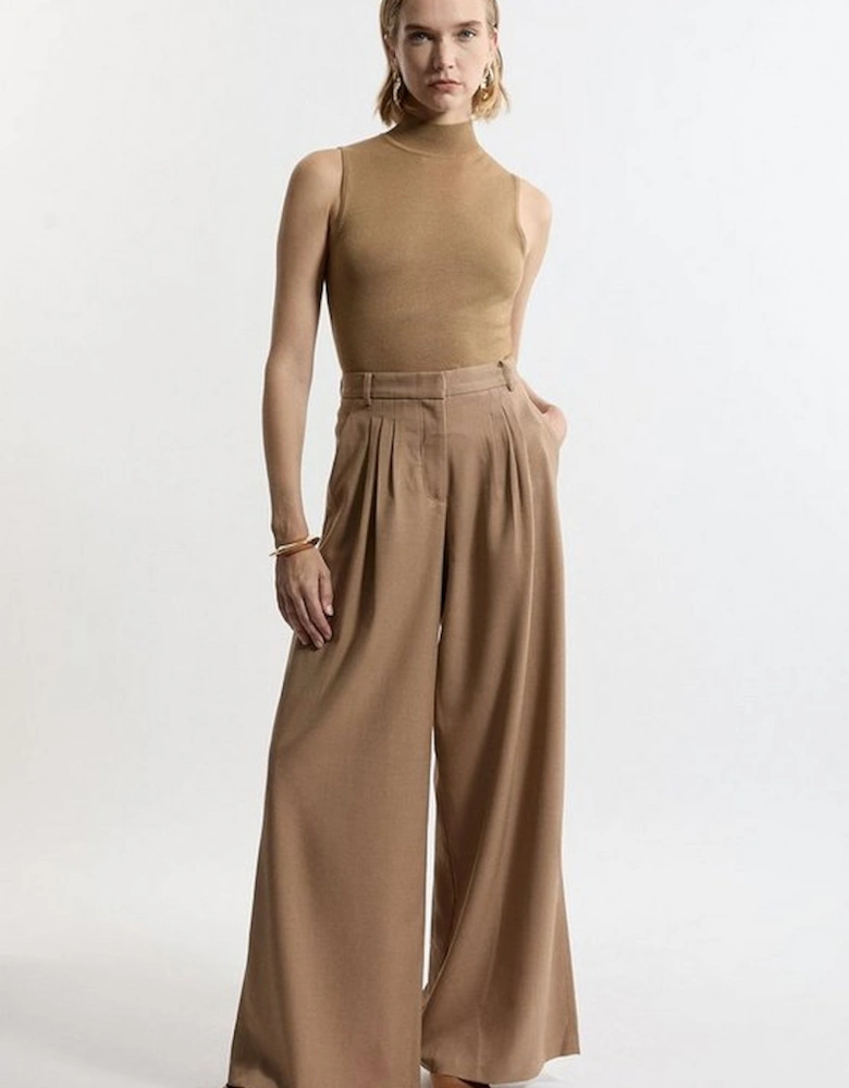 Petite Tailored Wide Leg Darted Trousers