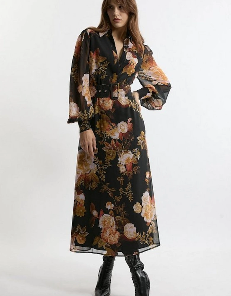 Floral Georgette Maxi Shirt Dress