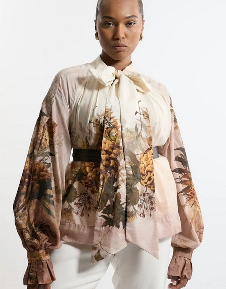 Lydia Millen Plus Size Silk Cotton Border Print Blouse