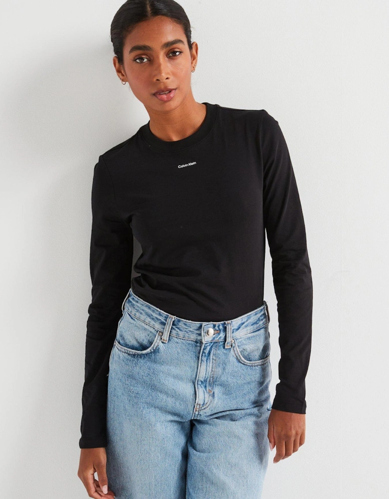 Micro Logo Long Sleeve Top - Black