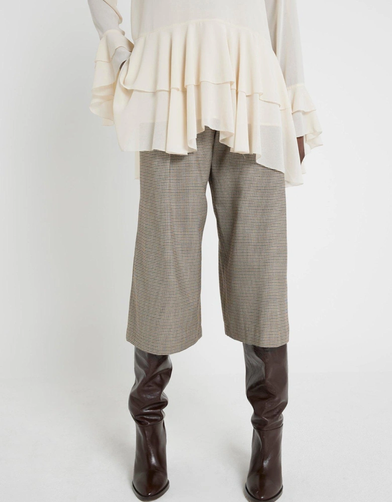 Wide Leg Pleated Cropped Trouser - Brown