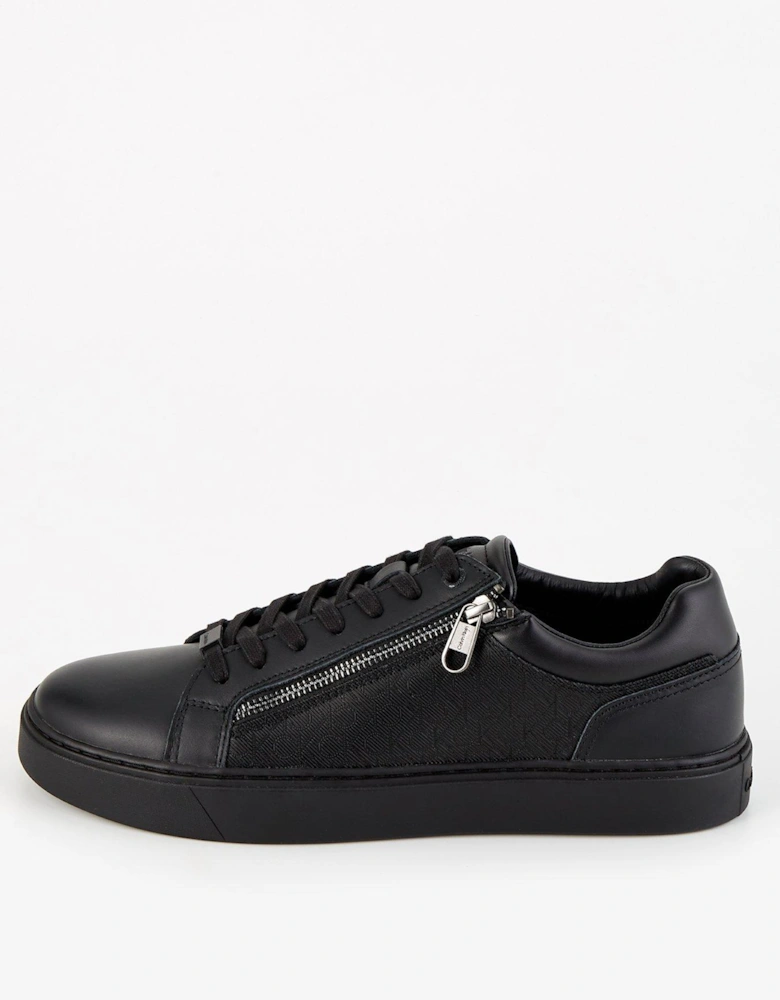 Low Top Zip Detail Mono Print Sneakers - Black