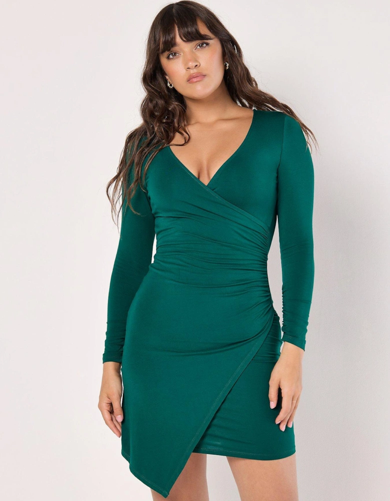 Jersey Side Ruched Wrap Dress