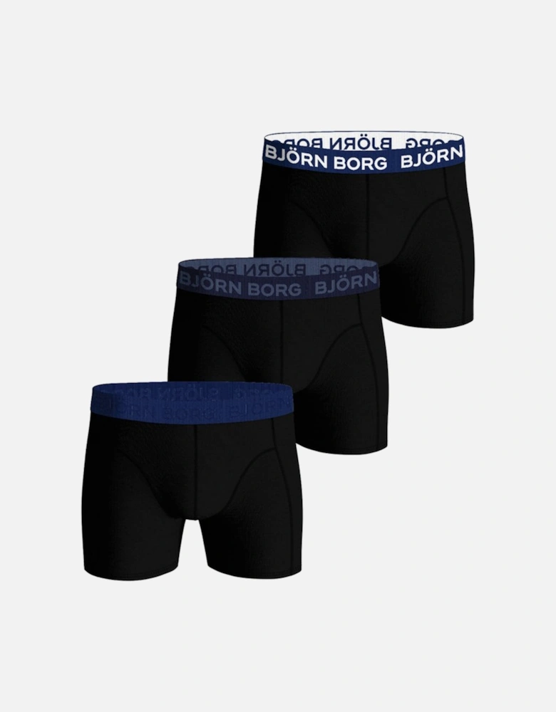 3-Pack Cotton Stretch Boxer Trunks, Black/Blue