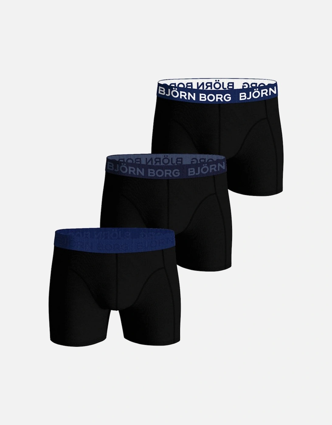 3-Pack Cotton Stretch Boxer Trunks, Black/Blue, 2 of 1