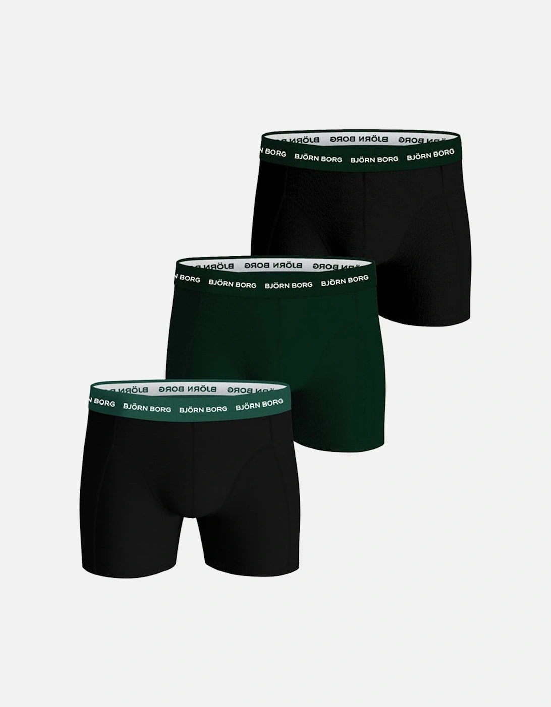 3-Pack Cotton Stretch Boxer Trunks, Black/Green, 2 of 1