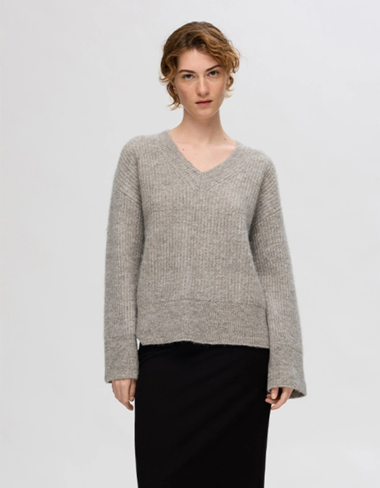 Femme Alva Long Sleeve V-Neck Pullover Steel Grey