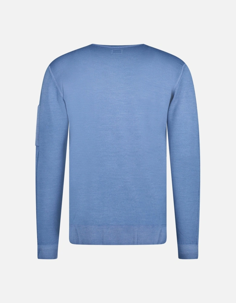 Dyed Merino Crew Neck Ribbed Knitted Jumper Flint Blue