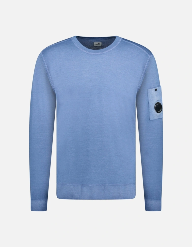 Dyed Merino Crew Neck Ribbed Knitted Jumper Flint Blue