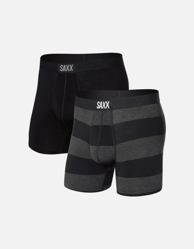 2-Pack Vibe Graphite Rugby Boxer Briefs, Grey/Black