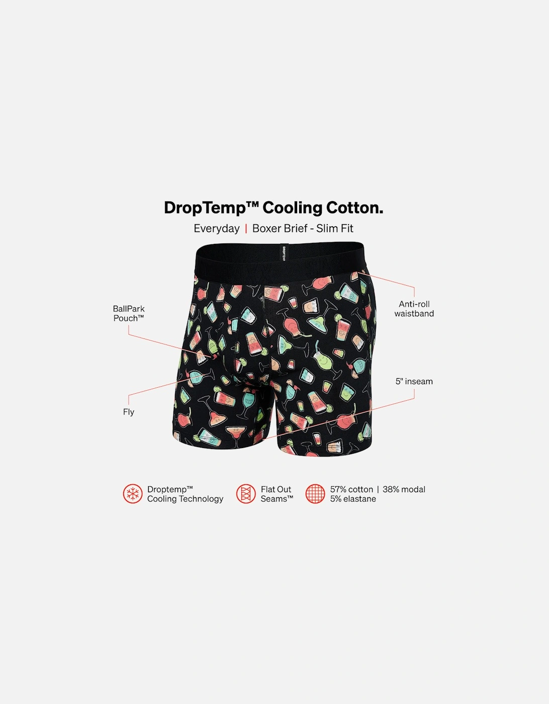 Drop Temp Cotton Happy Hour Boxer Brief, Black