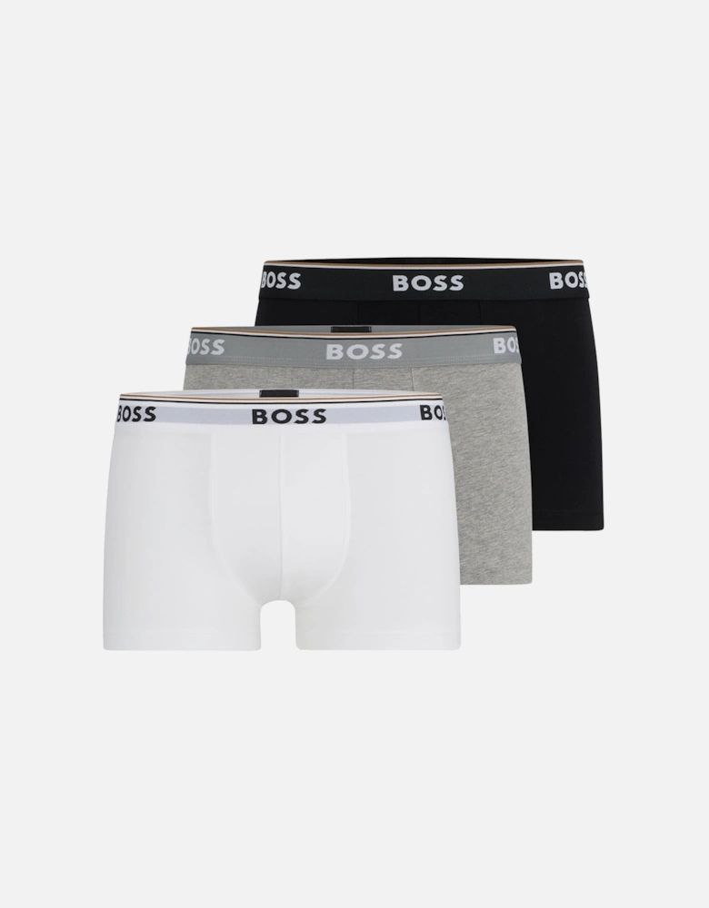 3-Pack Power Logo Boxer Trunks, Black/White/Grey