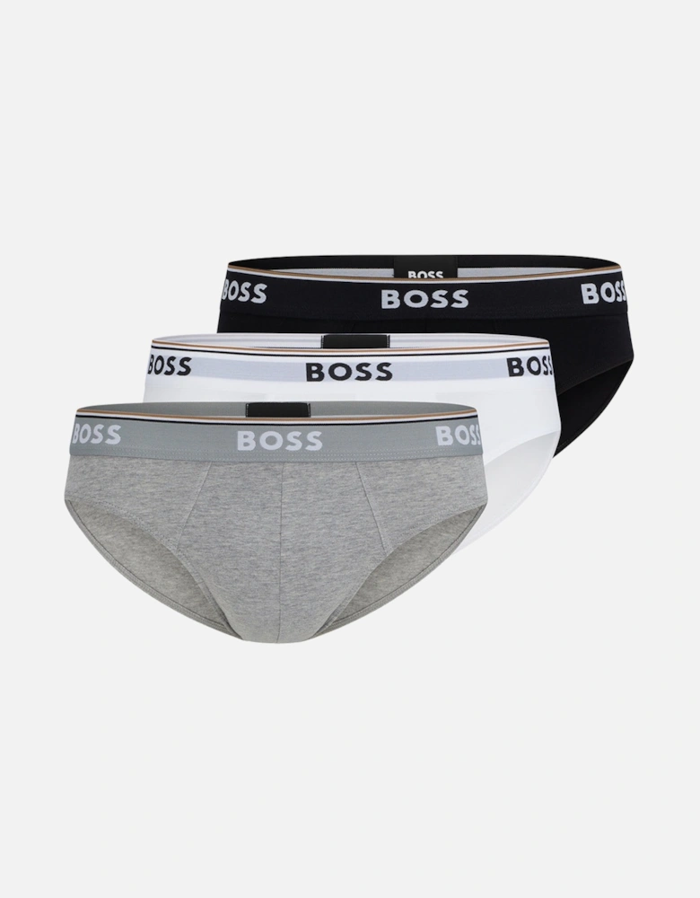 3-Pack Power Logo Briefs, Black/White/Grey