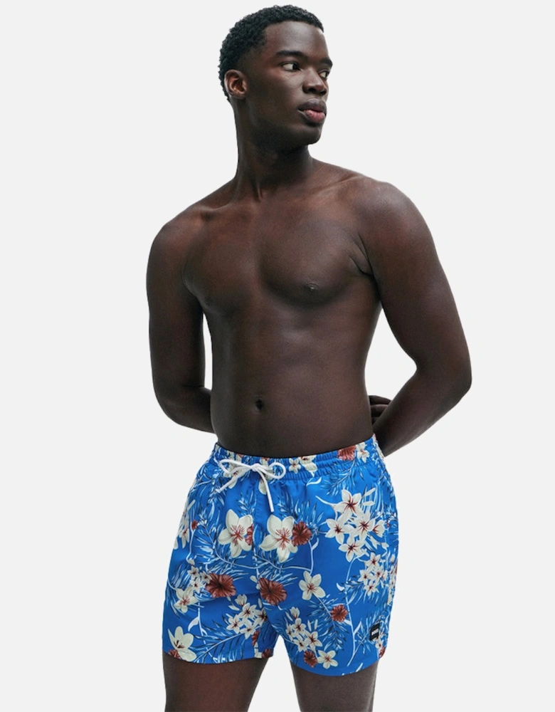 Piranha Floral Swim Shorts, Medium Blue