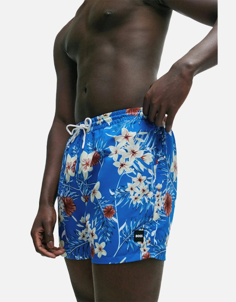 Piranha Floral Swim Shorts, Medium Blue