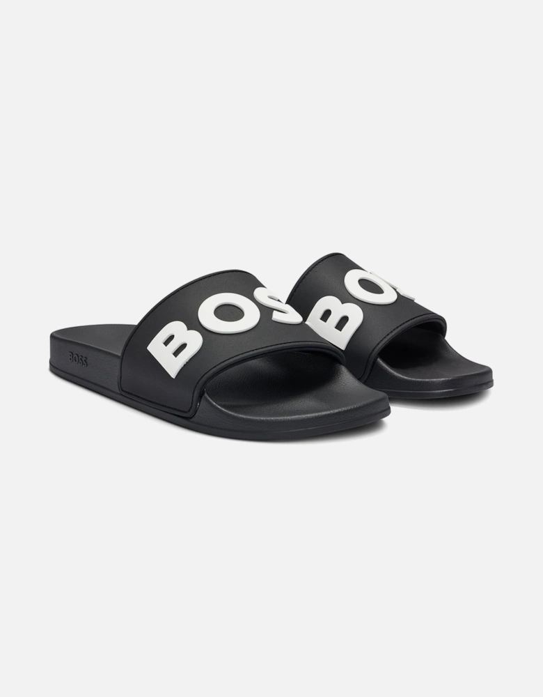 Italian-Made Raised Logo Sliders, Black