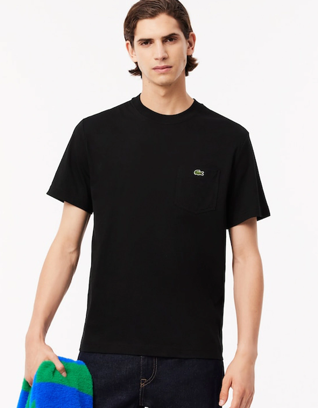 Lacoste Men's Black Cotton T-Shirt With Breast Pocket  Large