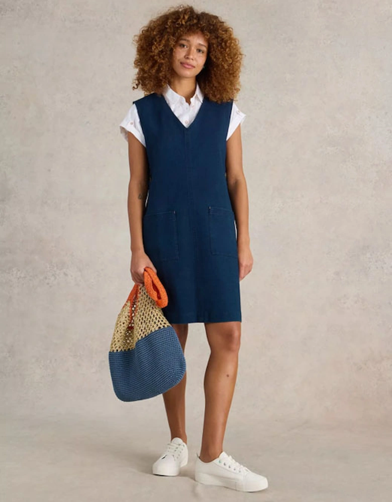 Women's Maple Denim Jersey Pinnafore Dress Mid Denim