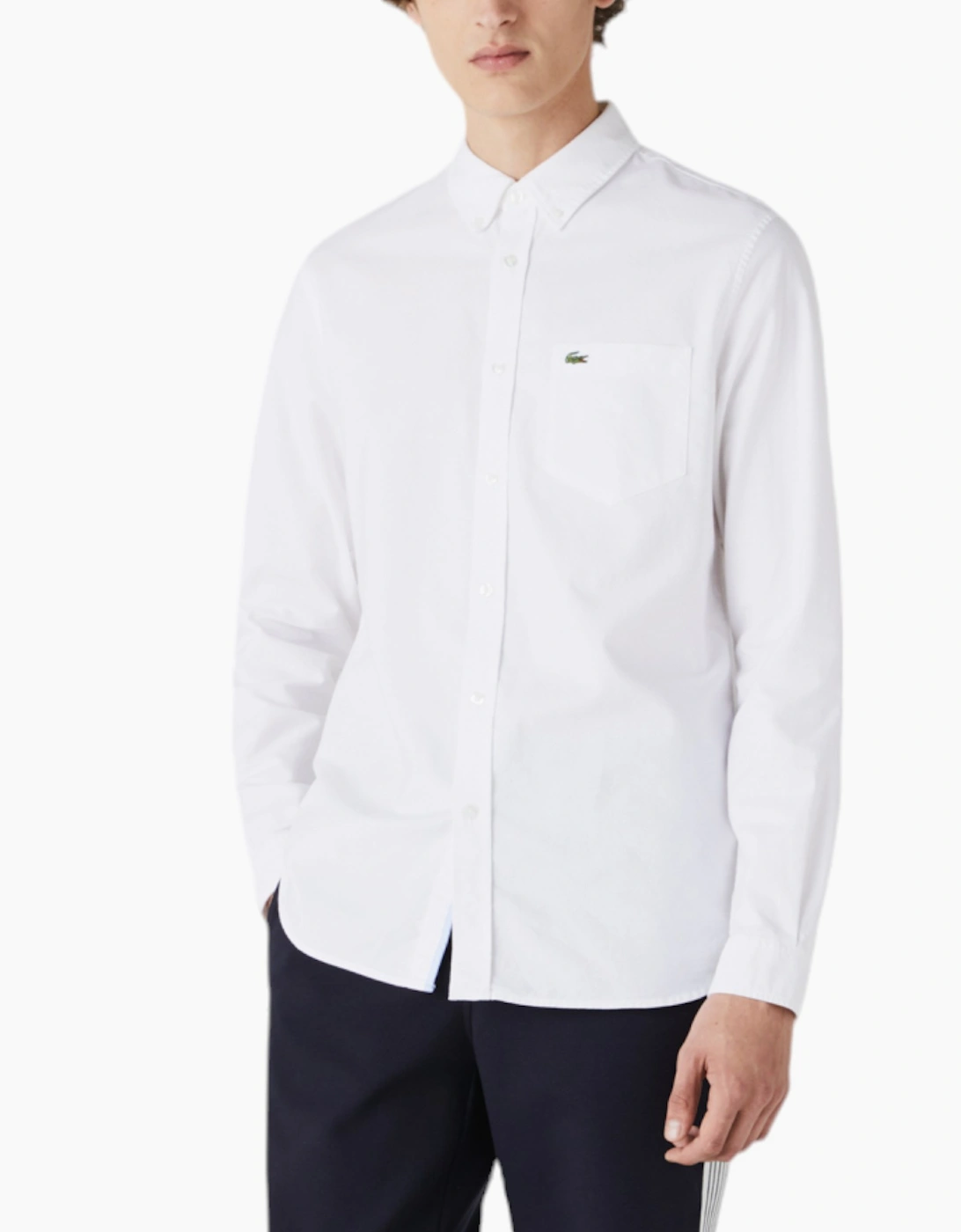 Lacoste Men's LACOSTE CH4976 Mens Oxford Shirts Long Sleeve Regular Fit Cotton Formal Shirts - White